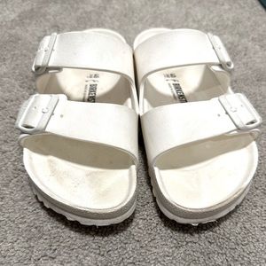 WHITE big buckle birkenstock sandals
